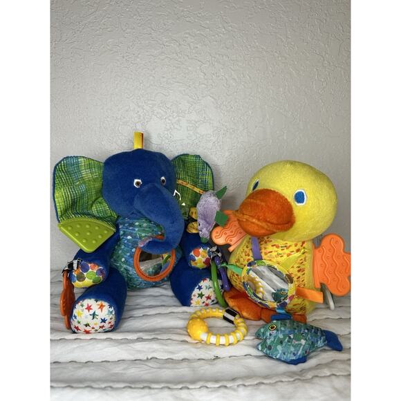 Eric Carle Teether Toy Lot Plush Duck Elephant Rattle Crinkle Baby Clip On 8” - Picture 1 of 5